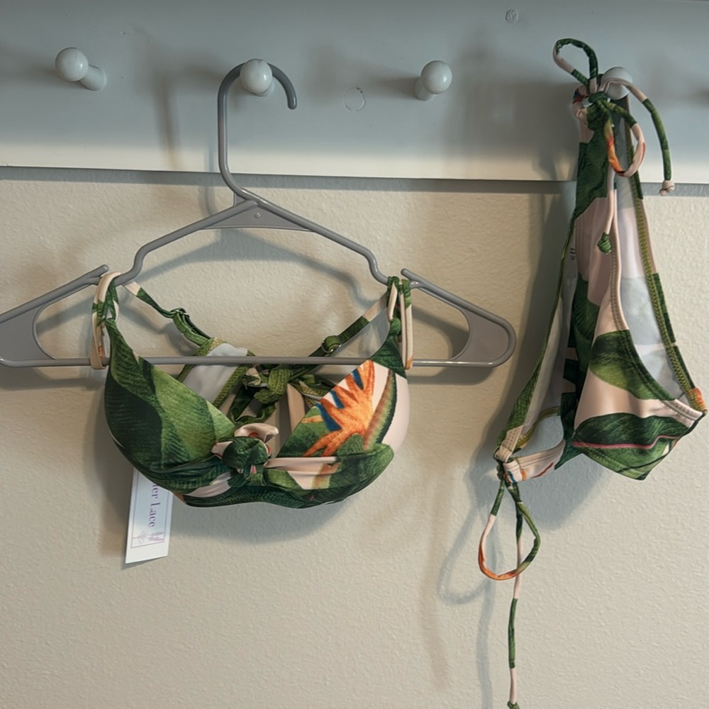 Tropical Leaves Print Tie Beach Swim Bikini